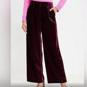 EUC LOFT Burgundy Crushed Velvet Pants